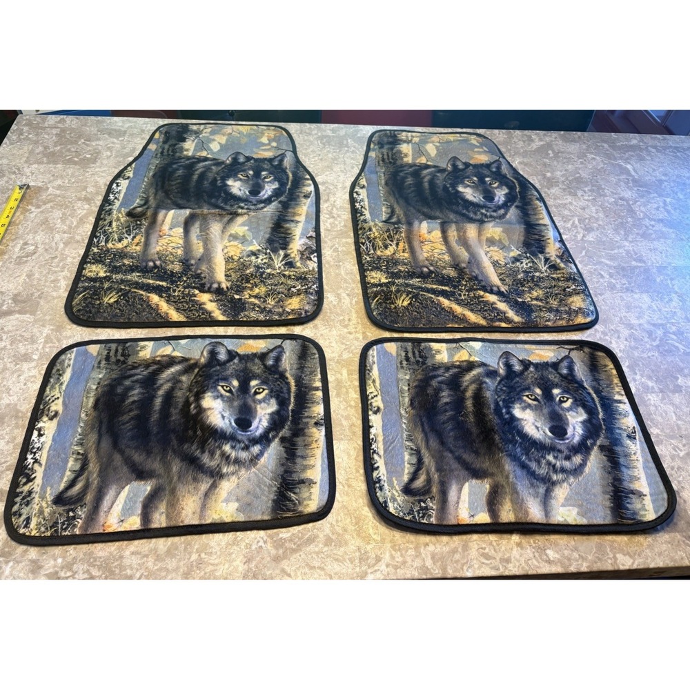 Complete Set Of 4 Wolf Car Fabric Floor Mats Hunting Forest Animal